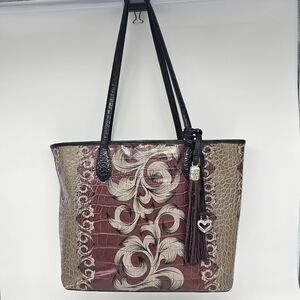 Brighton Florentine Burgundy Taupe Leather Tote Bag Purse